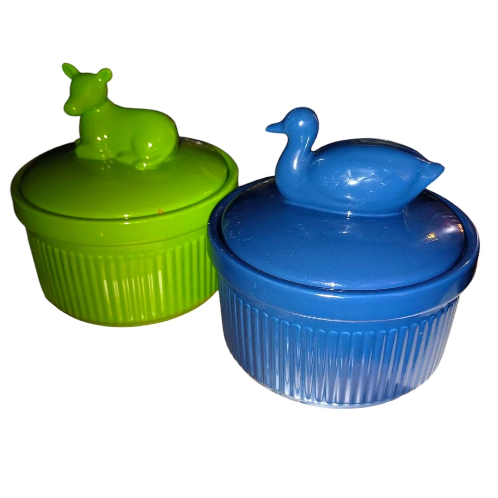 Martha Stewart Green and Blue Animal Lid Ramekins/Trinket Dishes - Picture 1 of 12
